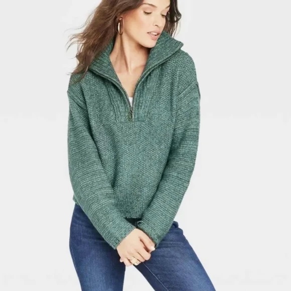Universal Thread Teal Green Mock Neck 1/4 Zip Pullover Sweater XL Cozy Fall Knit - Picture 1 of 11